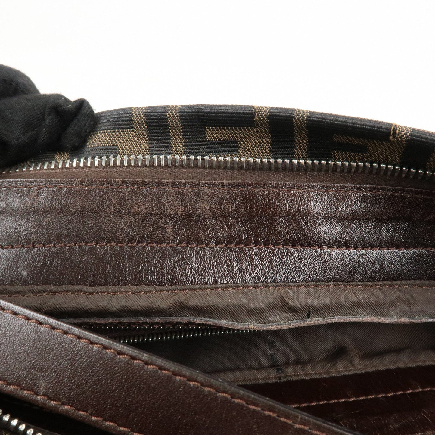 FENDI Zucca Canvas Leather Shoulder Bag Brown Black 26566  d