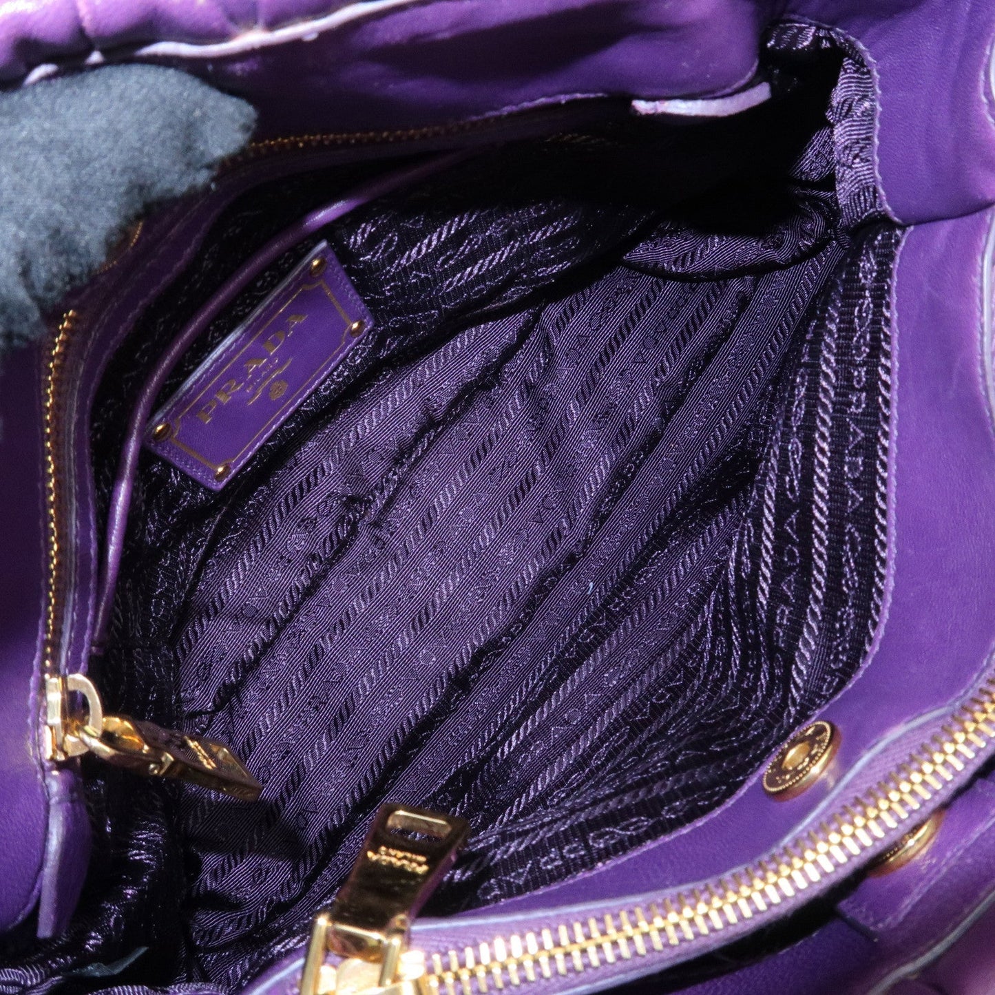 PRADA Leather Gathered Hand Bag Purple Gold Hardware BN2394  d