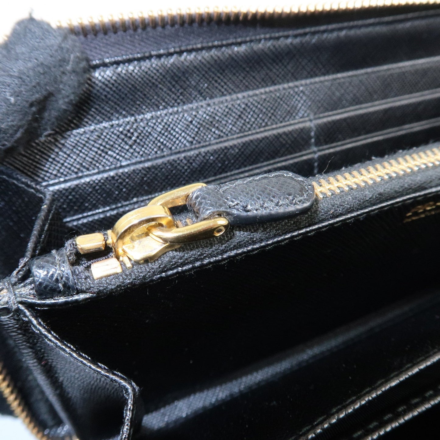 PRADA Saffiano Leather Round Zipper Long Wallet Black 1M0506  d