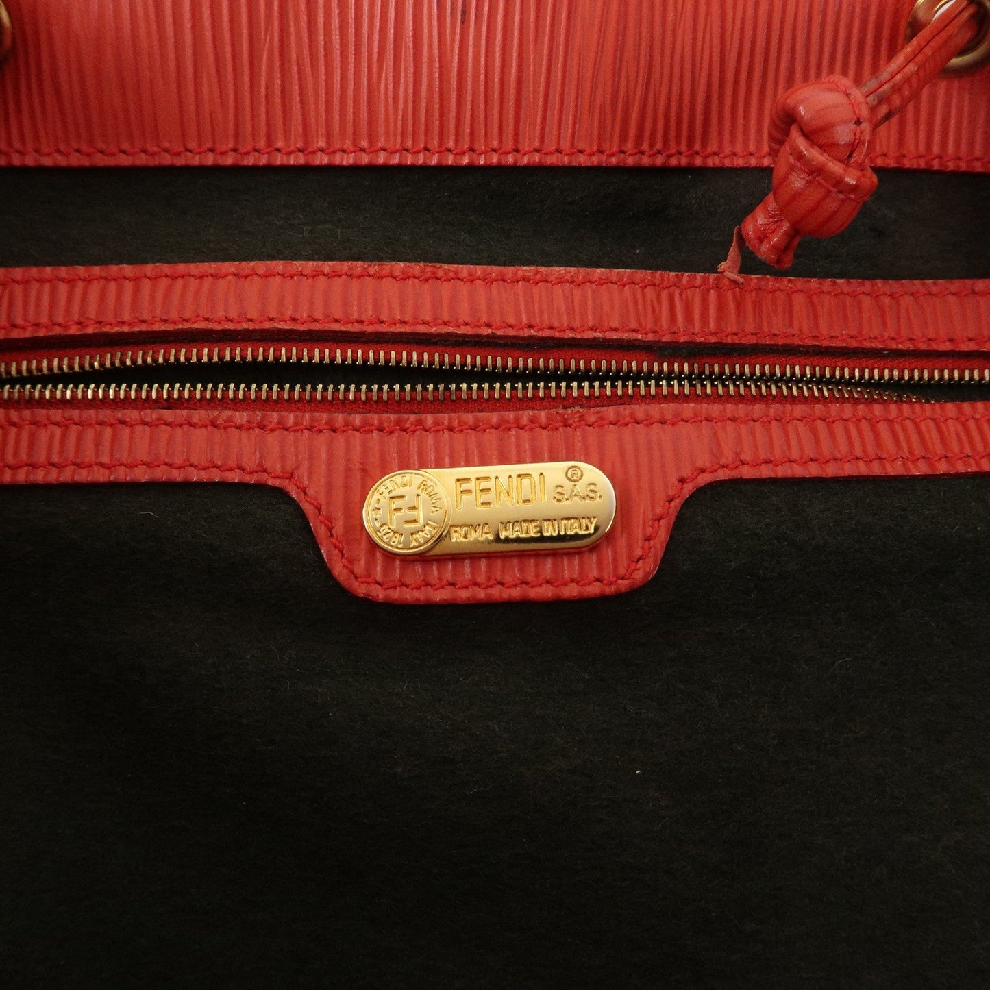 FENDI Leather Fake Fur Shoulder Bag Tote Bag Red  d