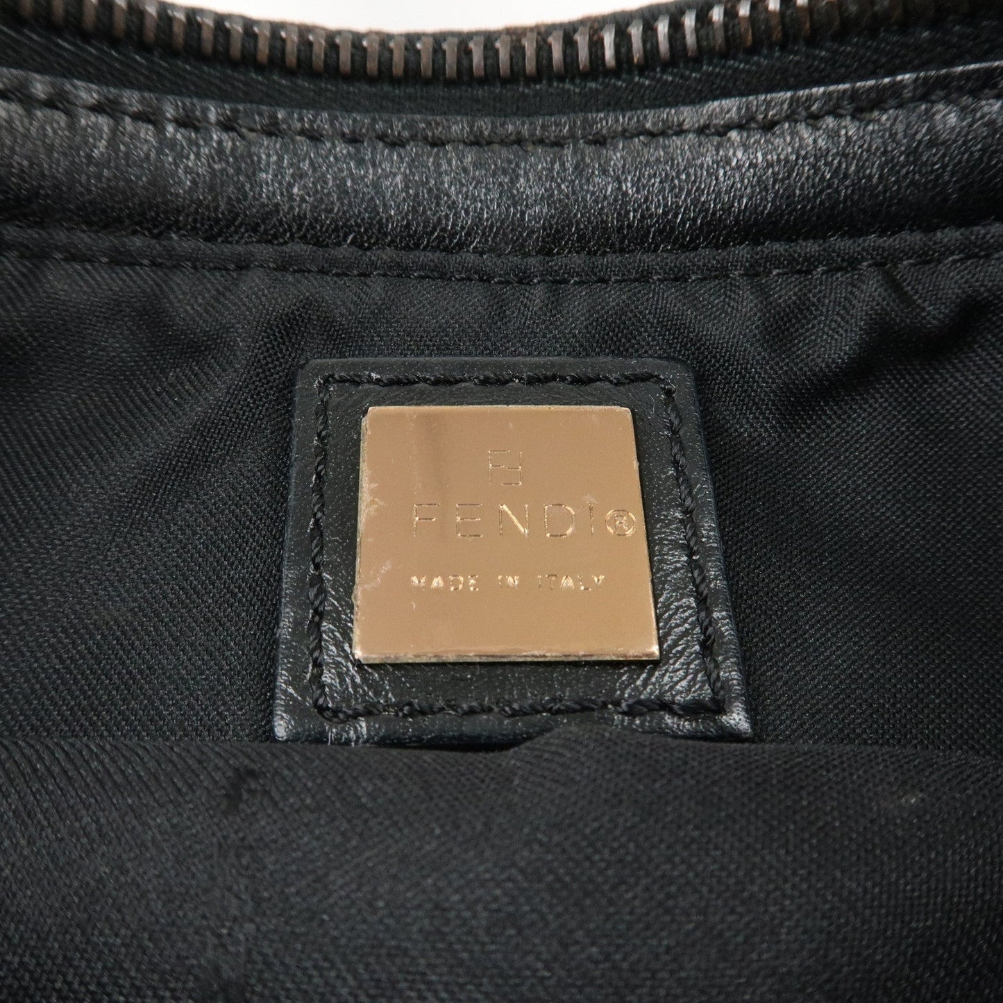 FENDI Zucchino Canvas Leather Shoulder Bag Dark Brown Black 8BR042  d