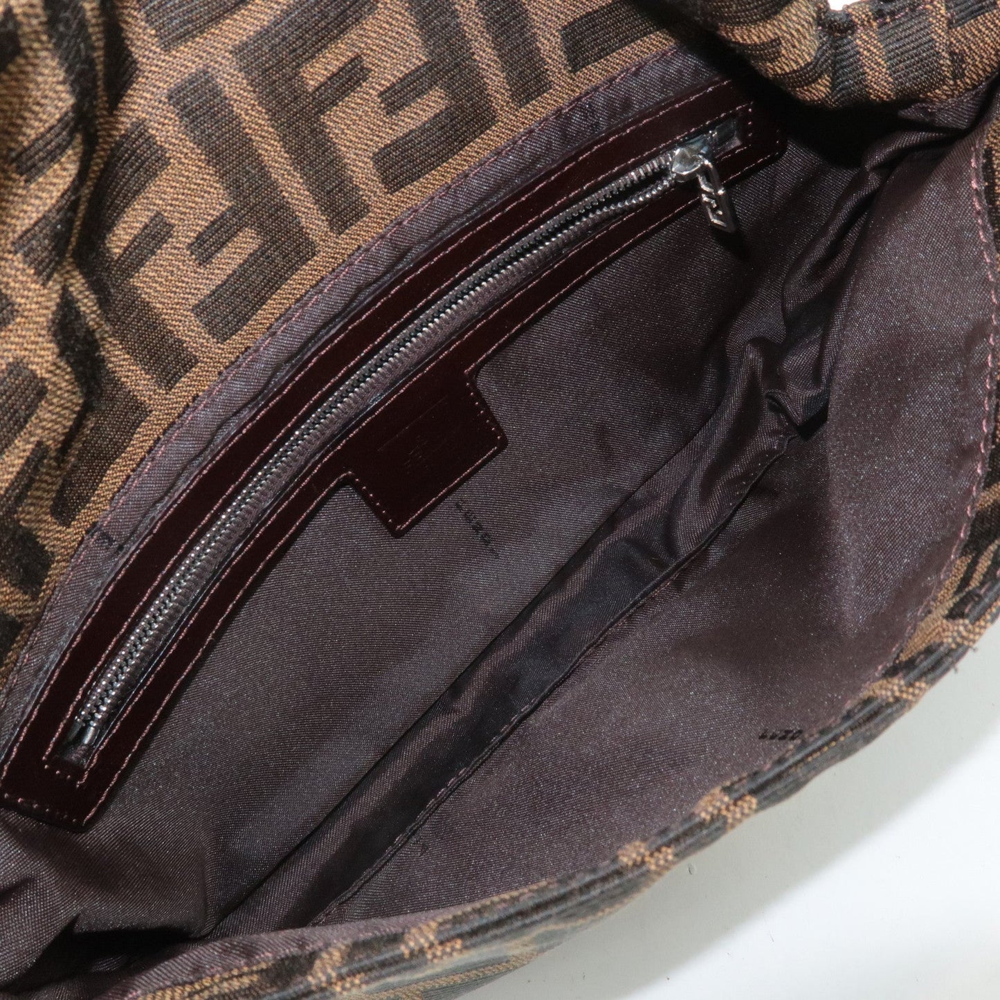 FENDI Mamma Baguette Zucca Canvas Shoulder Bag Brown Black 26424  d