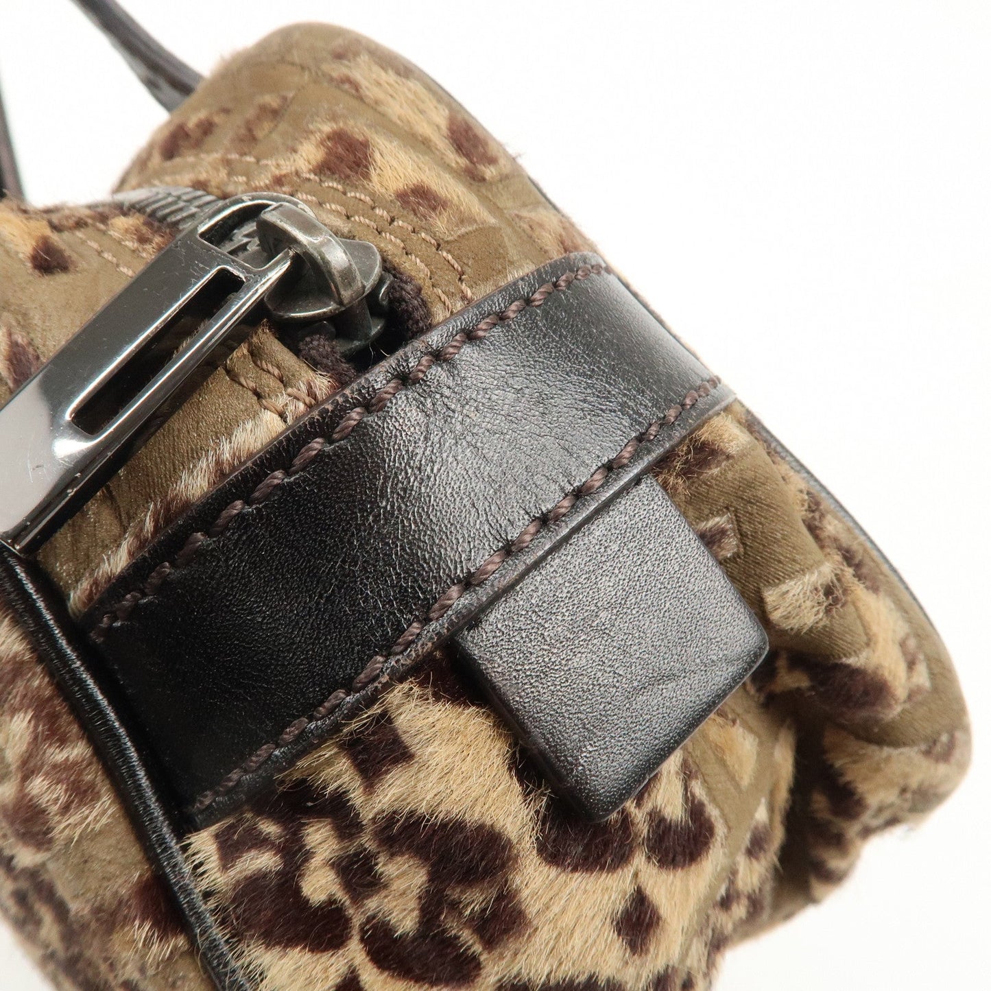 FENDI FF Unborn Calf Leather Mini Boston Bag Hand Bag 8BN004  d