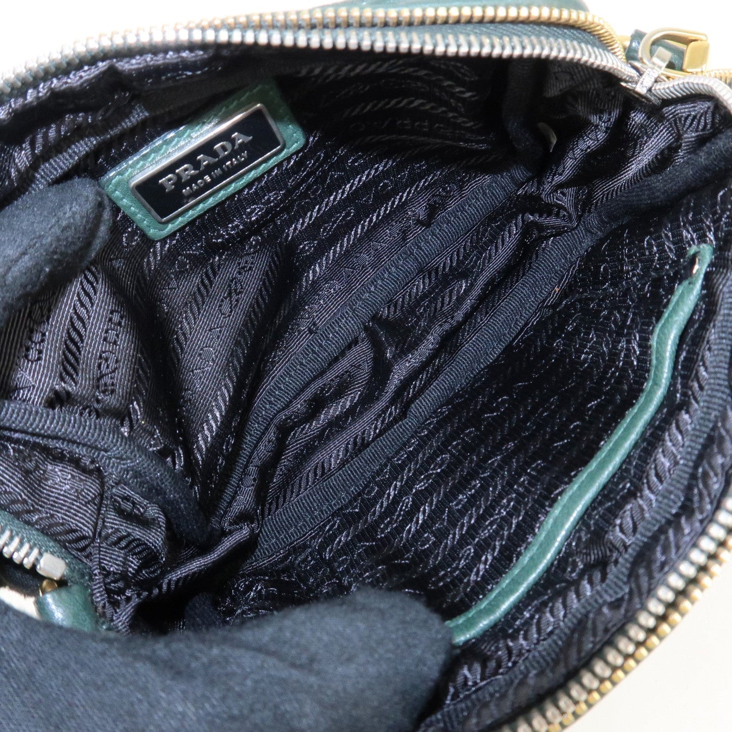 PRADA Logo Leather Ribbon Shoulder Bag Green BP0166  d
