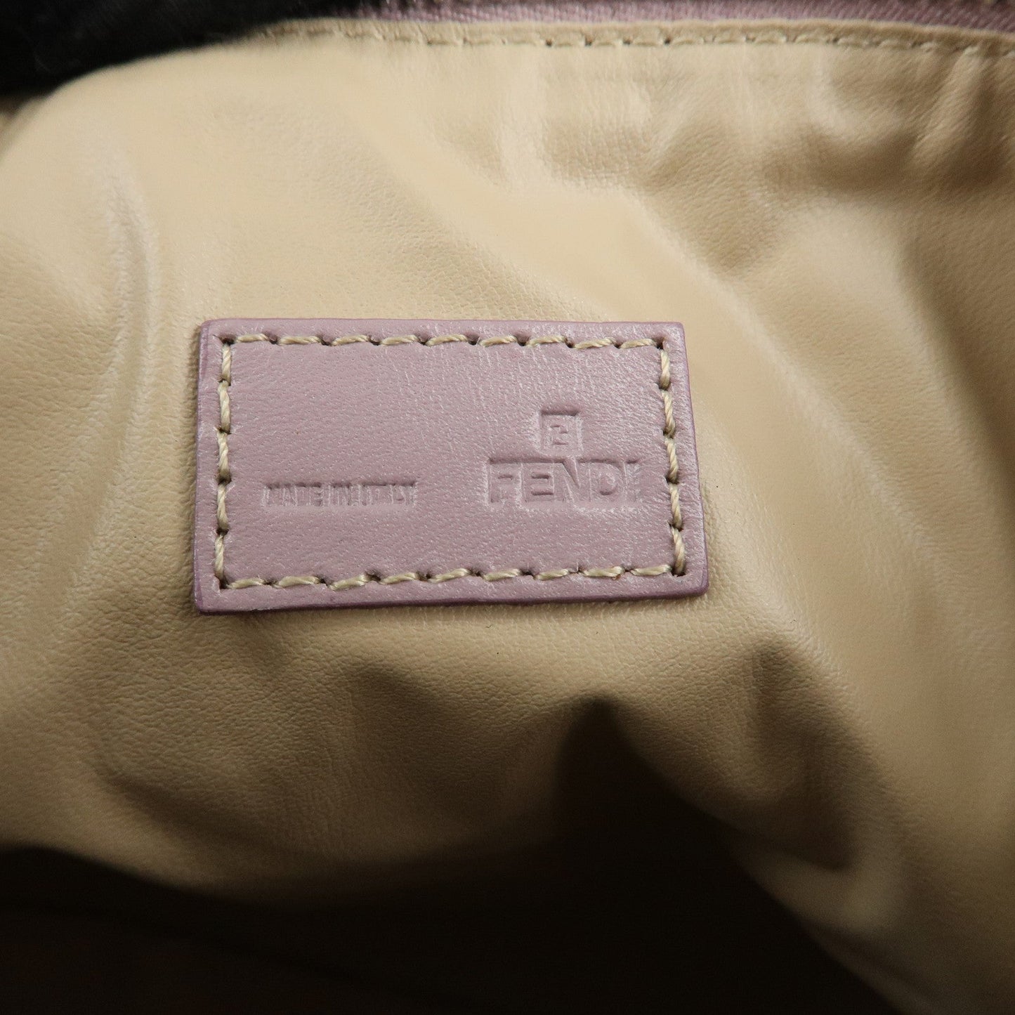 Auth FENDI  Zucchino Canvas Leather Hand Bag Pouch Purple Beige 8N0005  d F/S  d