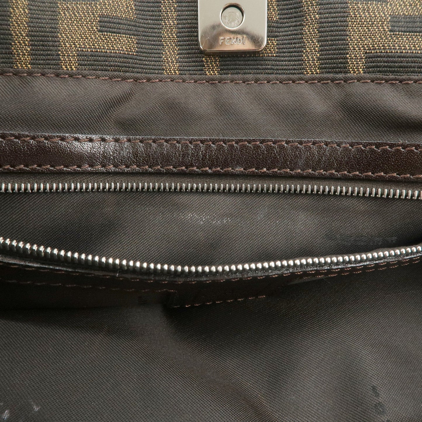 FENDI Zucca Canvas Leather Tote Bag Black Brown 26693  d