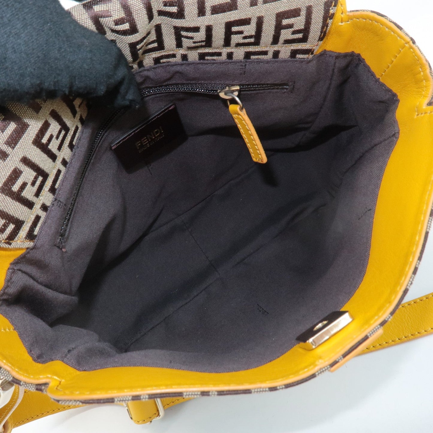 FENDI Zucchino Canvas Leather Shoulder Bag BrownYellow 8BT175  d