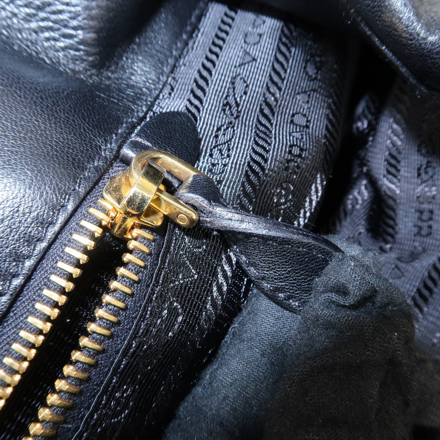 PRADA Nappa Leather Ribbon Tote Bag Hand Bag NERO Black BN1601  d