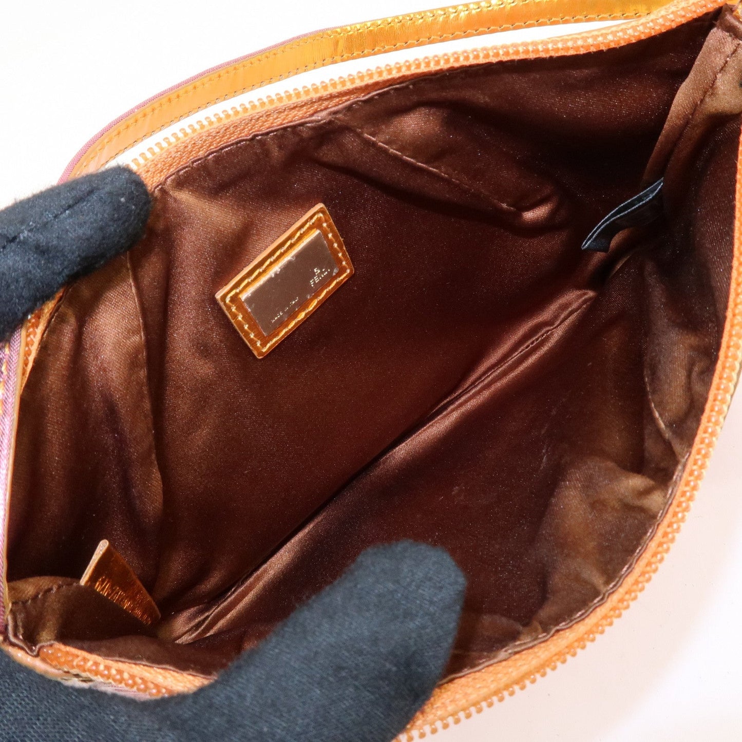 FENDI Zucchino PVC Patent Leather Shoulder Bag Hand Bag Pink Gold  d
