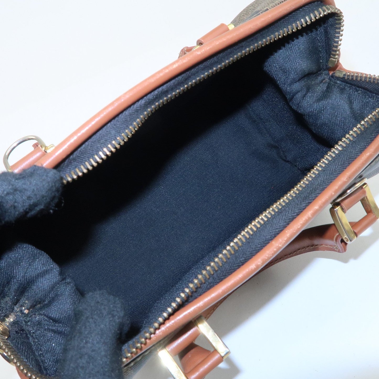 FENDI Pequin PVC Leather Hand Bag Brown Black 259021  d