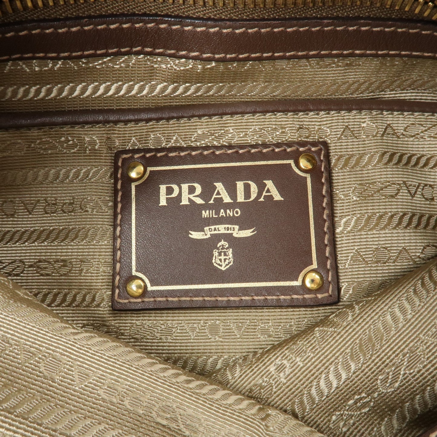 PRADA Jacquard Leather Shoulder Crossbody Bag Beige Brown BT867A  d