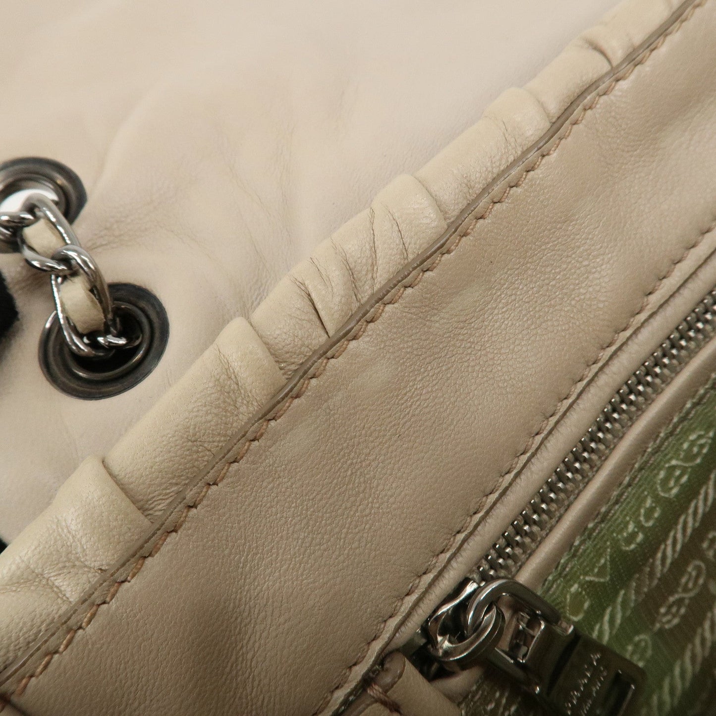 PRADA Leather Gathered Chain Shoulder Bag Ivory B4695C  d