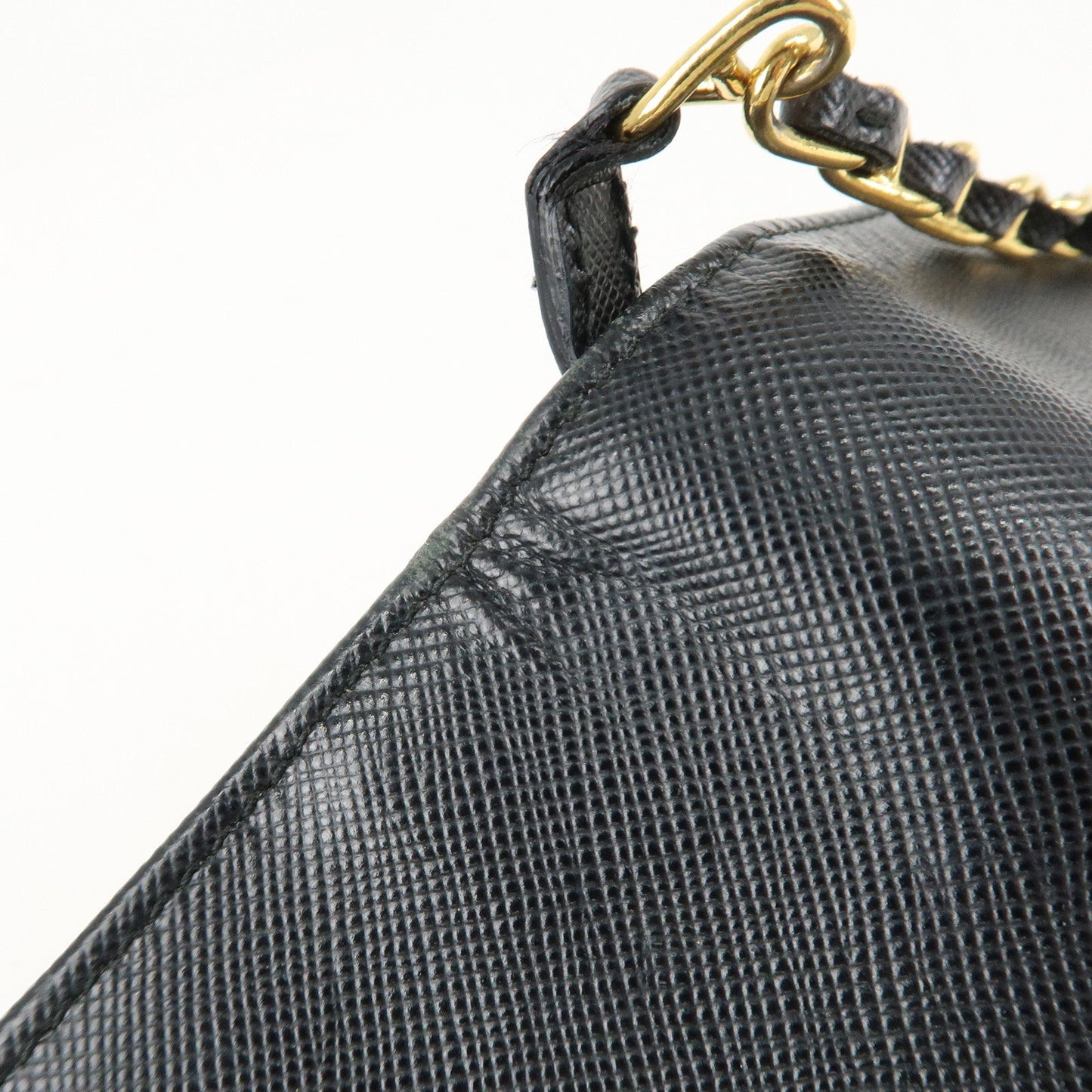 PRADA Saffiano Leather Chain Wallet Purse Black 1MT290  d