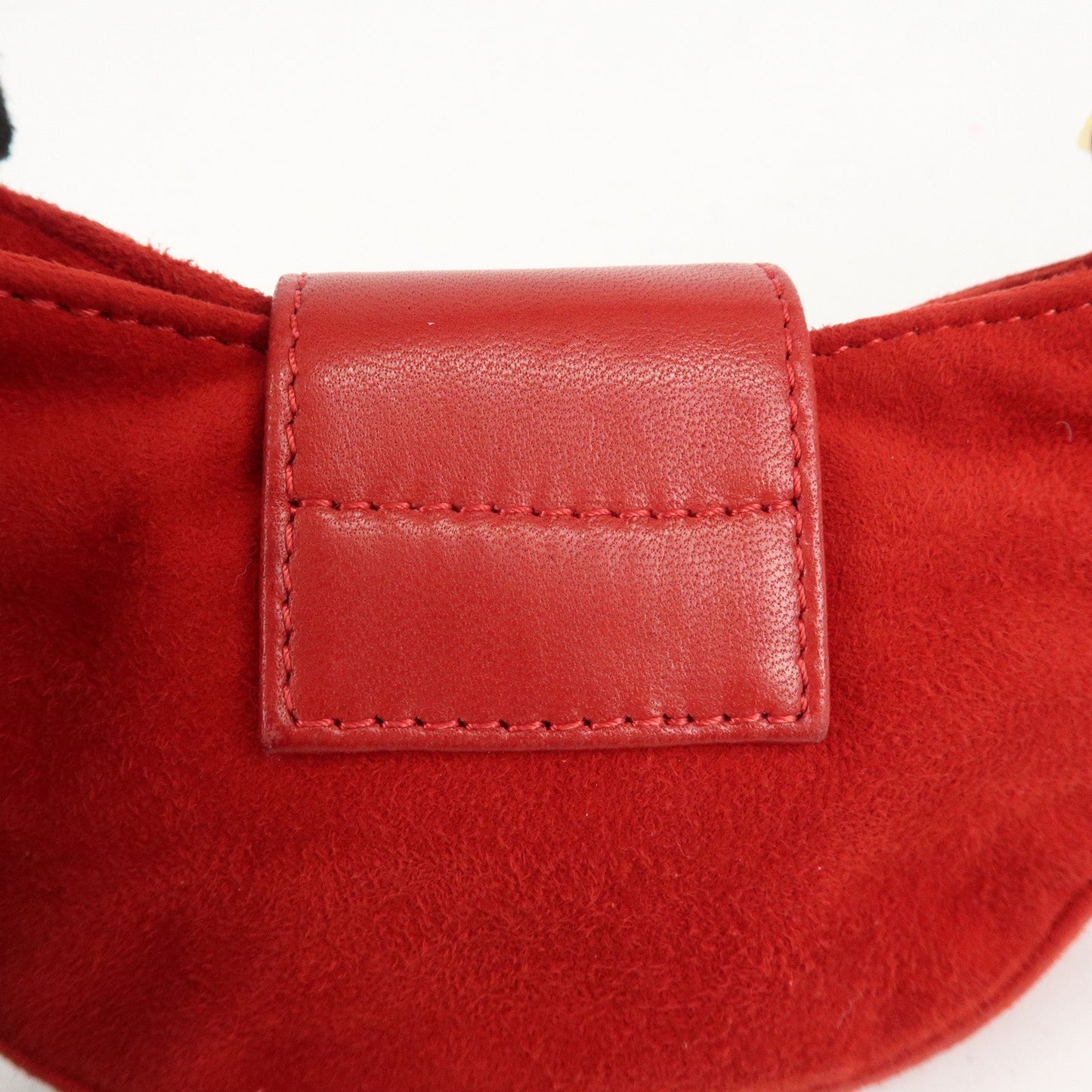 FENDI Suede Leather Mini Croissant Hand Bag Red 26673  d