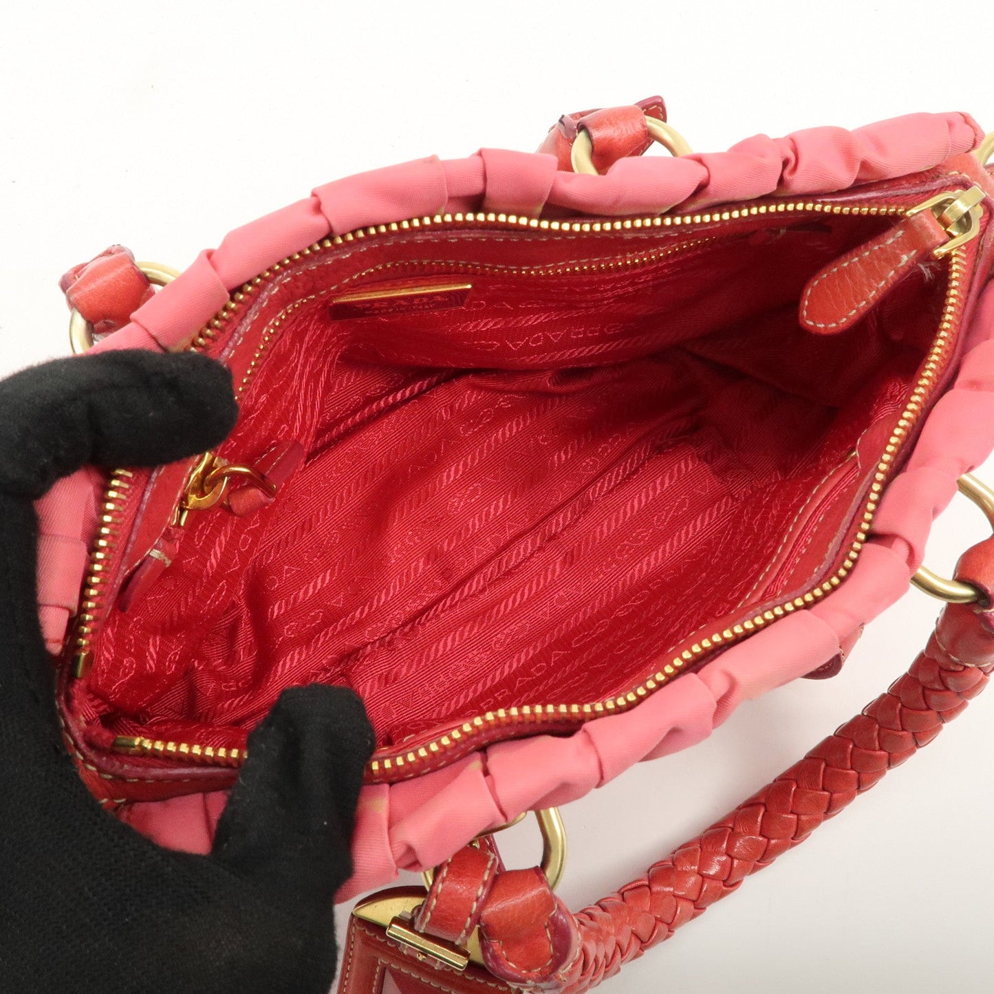 PRADA Nylon Leather 2Way Bag Shoulder Bag Hand Bag Gathered BN1388  d