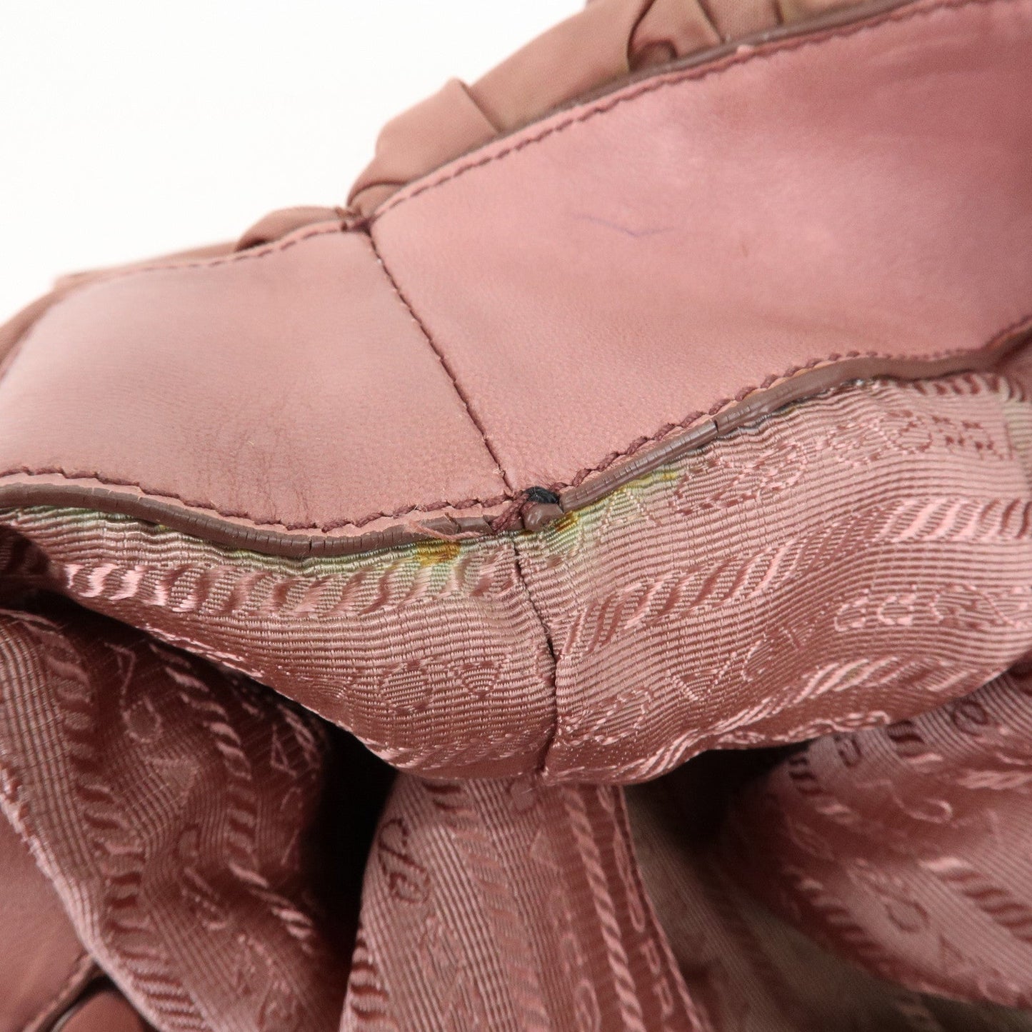 Prada Nylon Leather Gathered Chain Shoulder Tote Bag Pink Black  d
