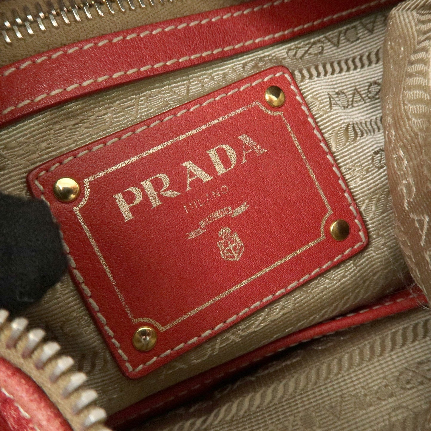 PRADA Logo Leather Shoulder Bag Hand Bag Red BR4373  d