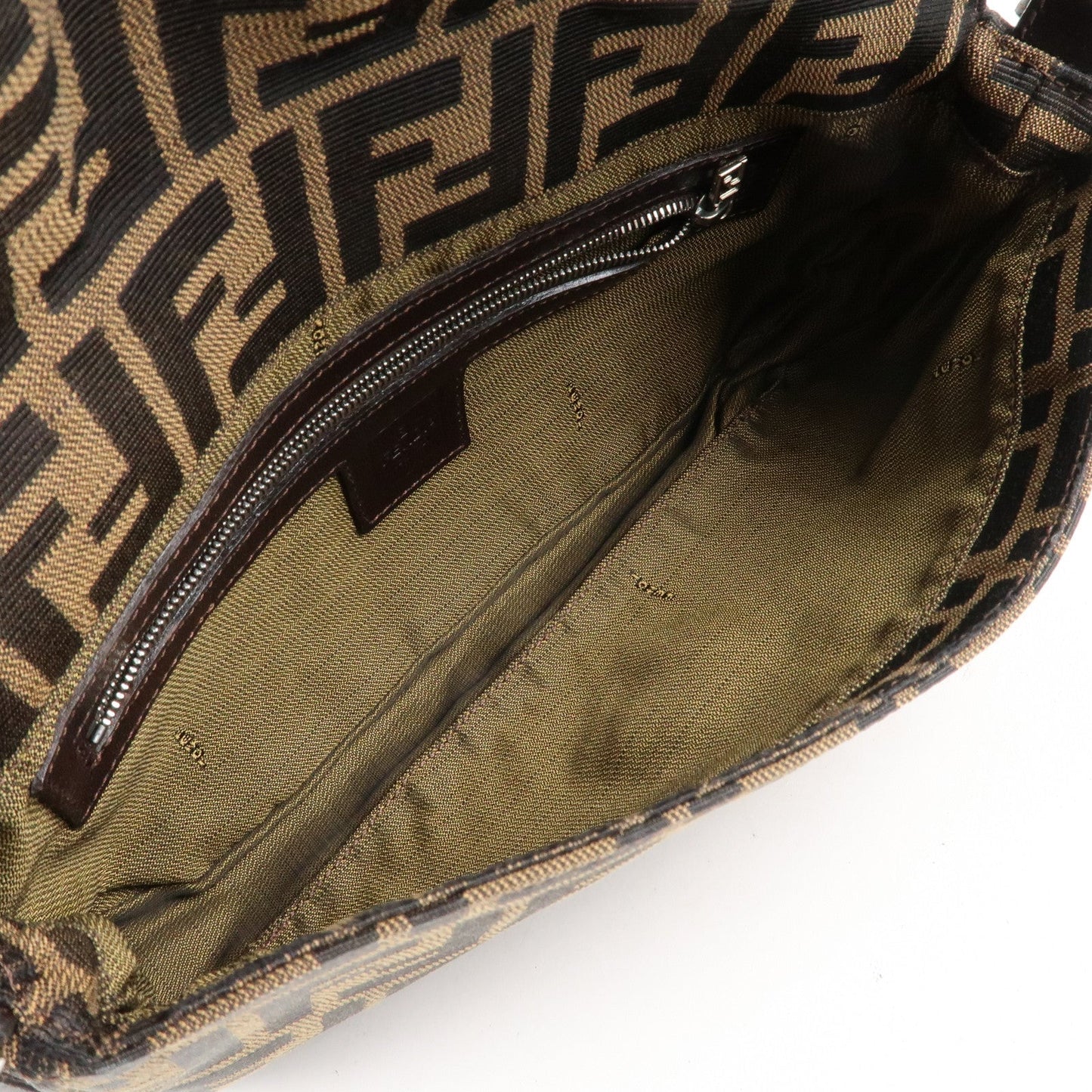 FENDI Mamma Baguette Zucca Canvas Shoulder Bag Brown Black 26424  d