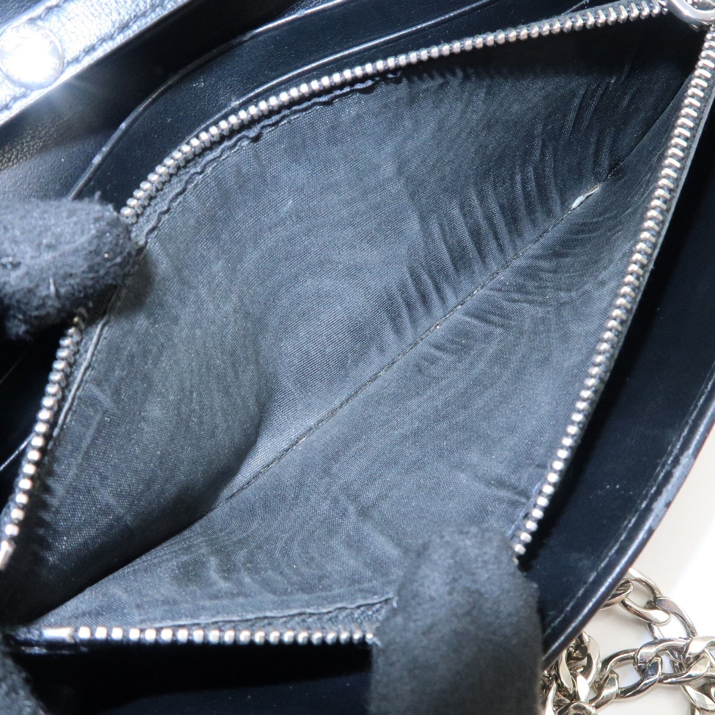 PRADA Grommet Nylon Leather Chain Long Wallet Black Silver HDW  d