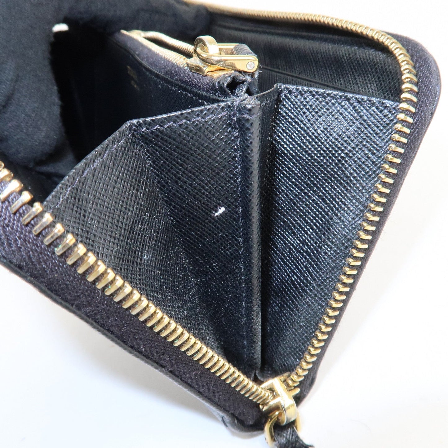 PRADA Saffiano Leather Round Zipper Long Wallet Black 1M0506  d
