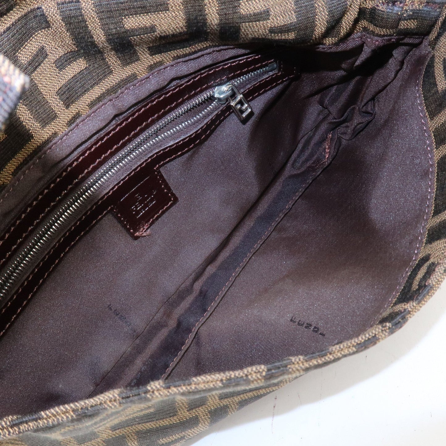 FENDI Mamma Baguette Canvas Shoulder Bag Brown Black 26424  d