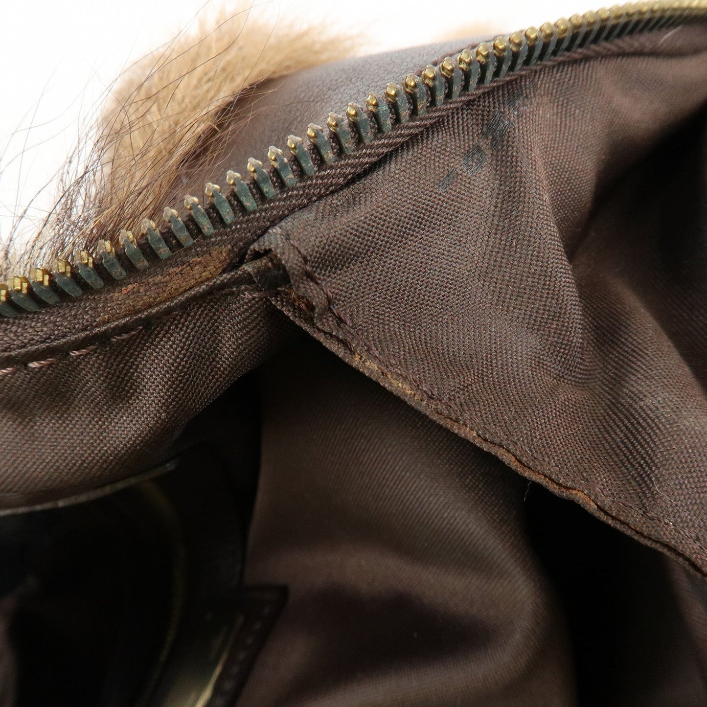 FENDI Fur Leather Tote Bag Hand Bag Shoulder Bag Brown 8BR286  d