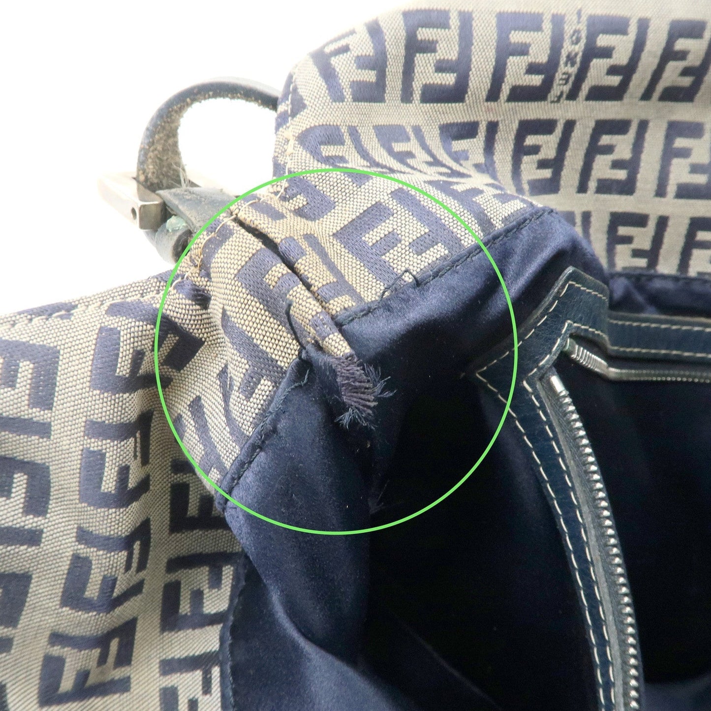 FENDI Zucchino Canvas Leather Shoulder Bag Hand Bag Grey Navy 26796  d