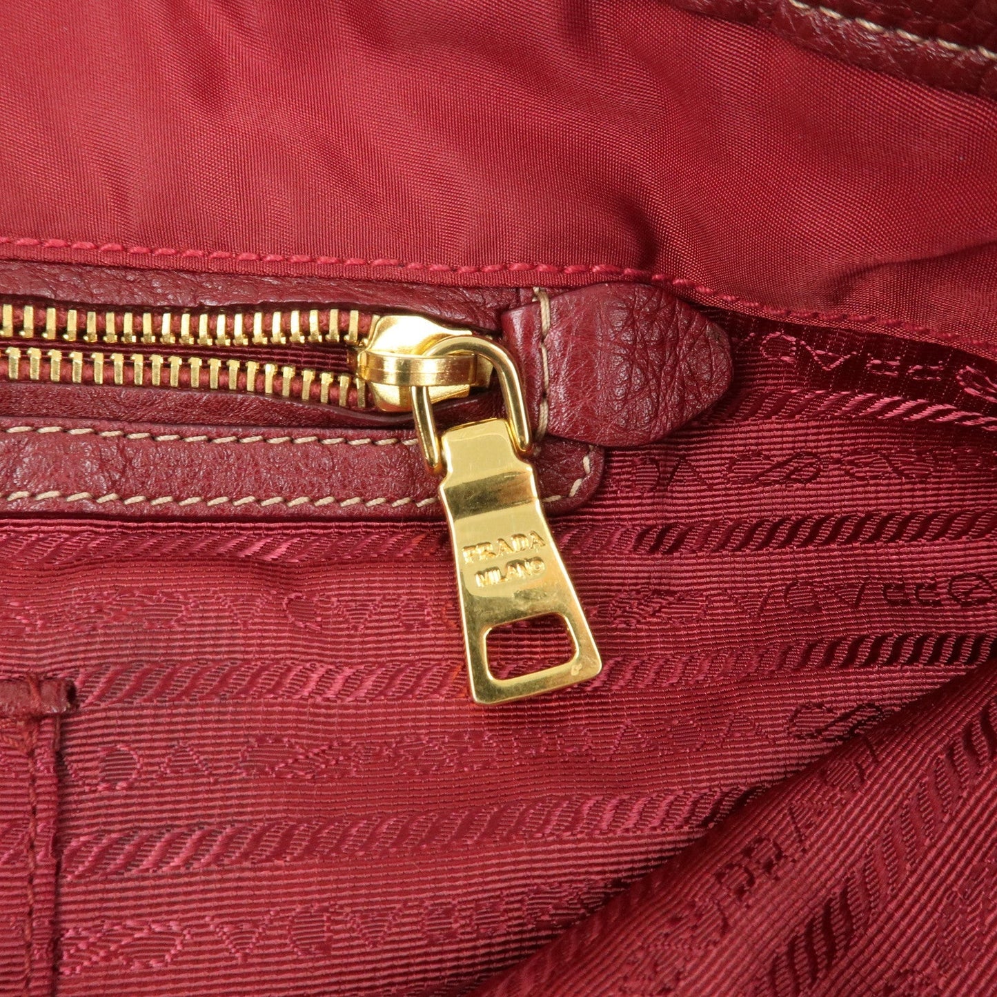 PRADA Logo Nylon Leather Tote Bag Shoulder Bag Dark Red BR4634  d