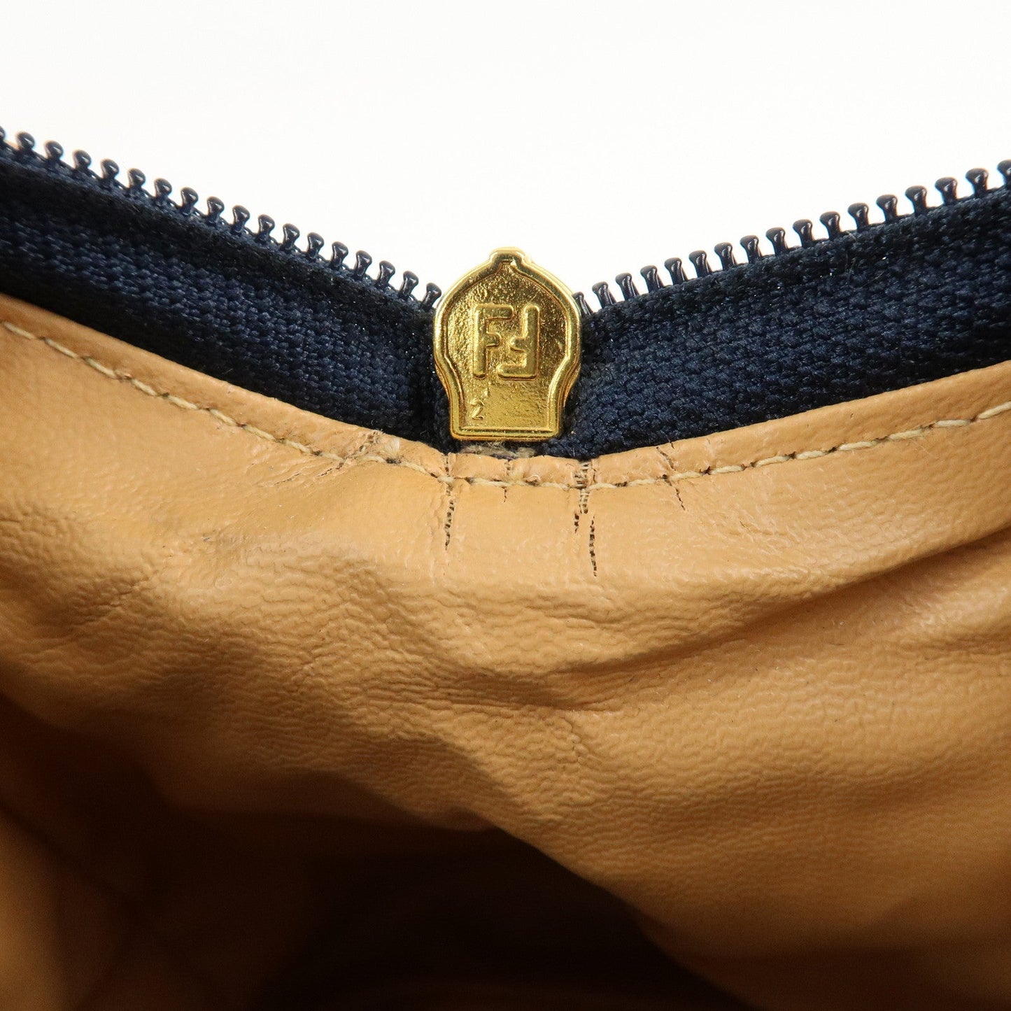 FENDI PVC Leather 2Way Bag Hand Bag Navy Brown  d