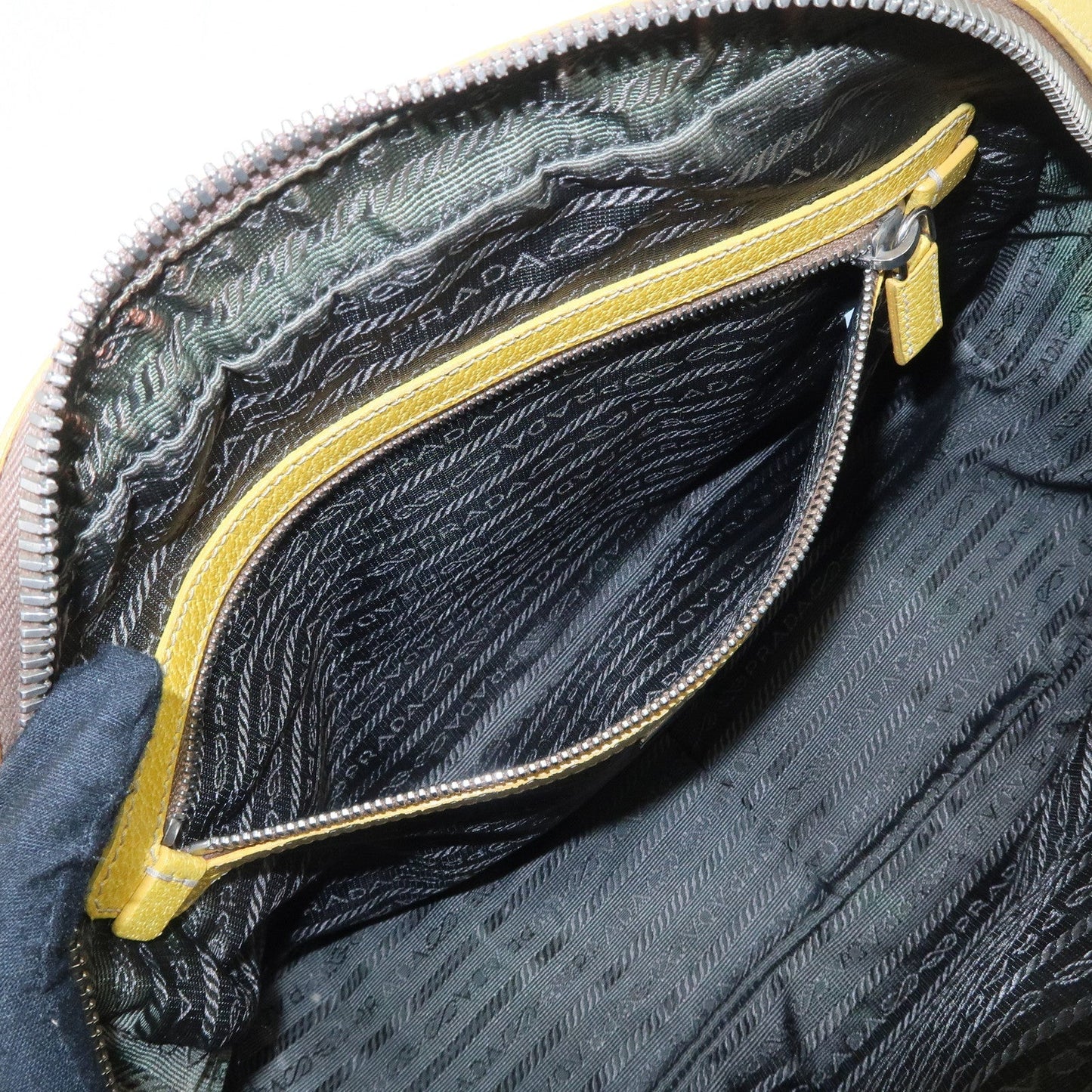 PRADA Canvas Leather Shoulder Bag Hand Bag Brown Yellow  d