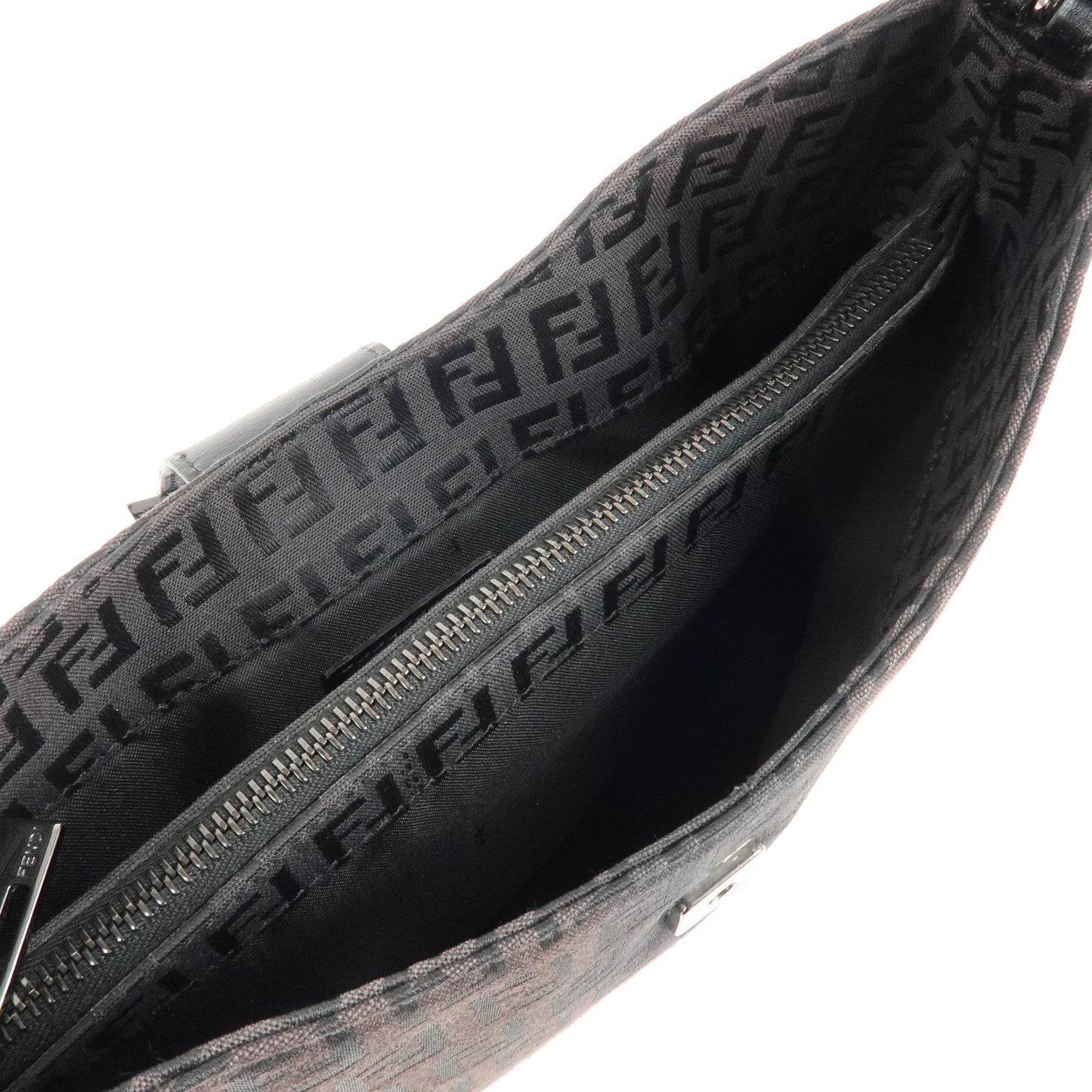 FENDI Zucchino Canvas Leather Shoulder Bag Brown Black 8BR036  d