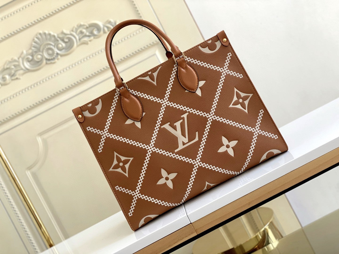 Top Quality Onthego MM Tote Bag Monogram Empreinte Arizona Brown For Women, Women Handbags, Shoulder Bags And Crossbody Bags 13.8in/35cm Top Quality M46015