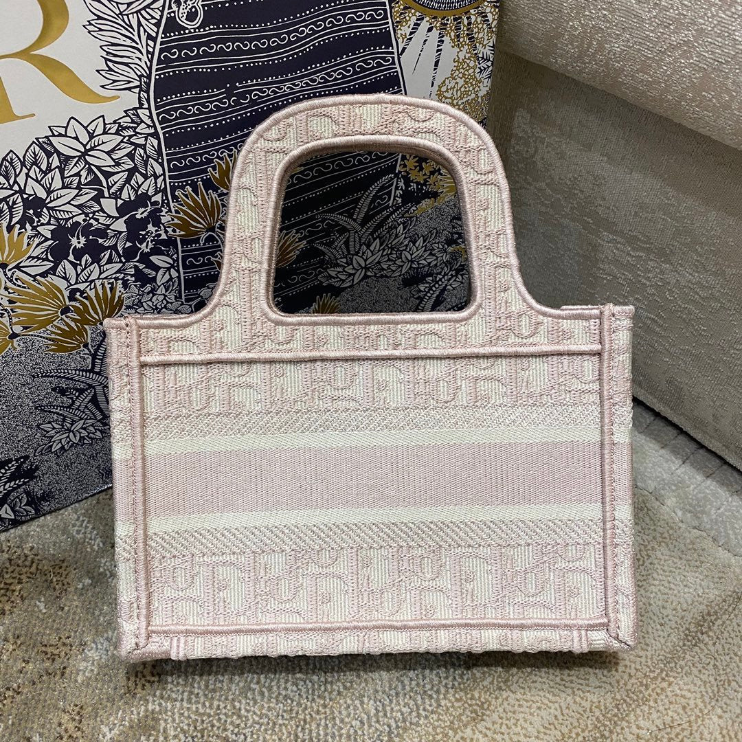 Top Quality Mini Book Tote Rose Des Vents Oblique Embroidery, Light Pink, For Women Womens Handbags, 23cm CD
