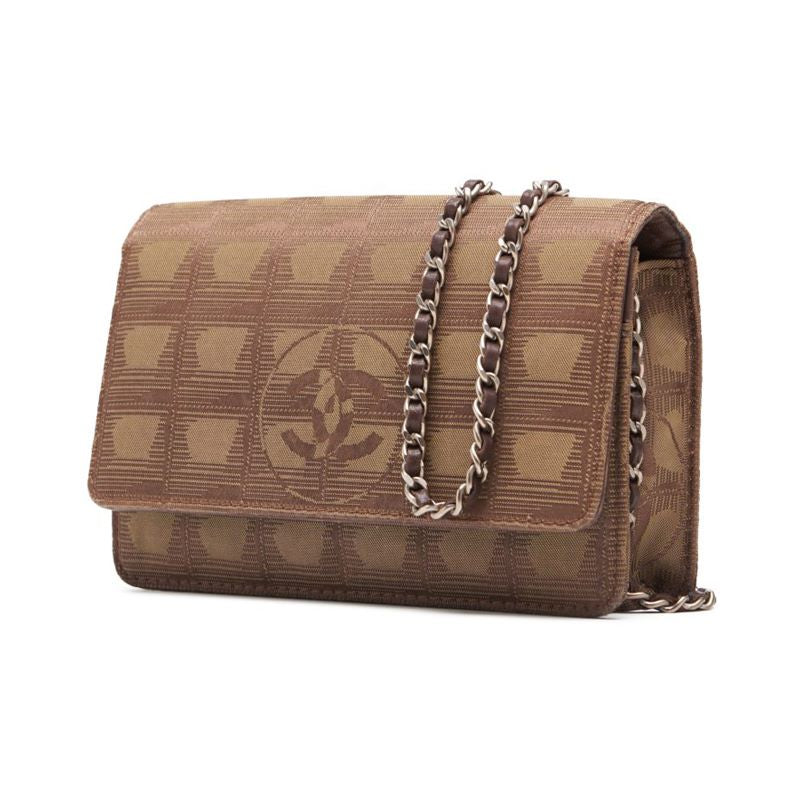 CHANEL  label chain wallet ram s x canvas brown (silver g) shoulder bag mini shoulder bag ladies bag ladies bag hybrid ? Ship?  handbags
