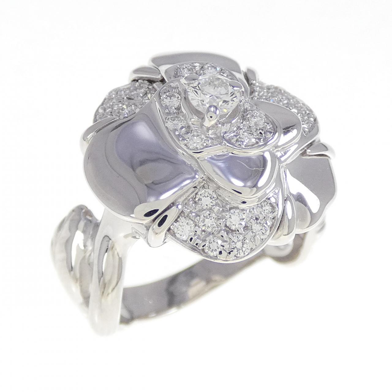 Chanel Camelia 750 White Gold Diamond Ring Size 7