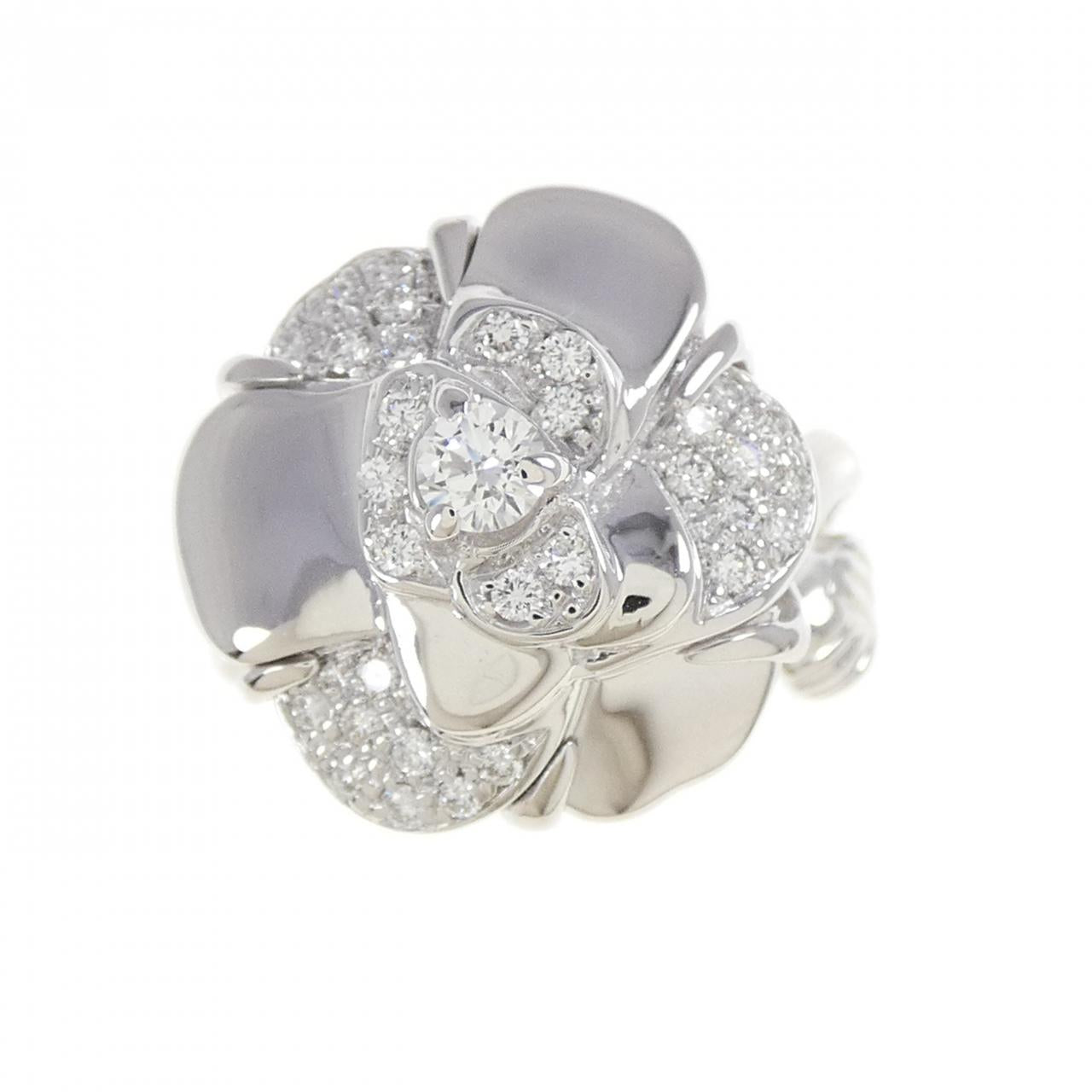 Chanel Camelia 750 White Gold Diamond Ring Size 7