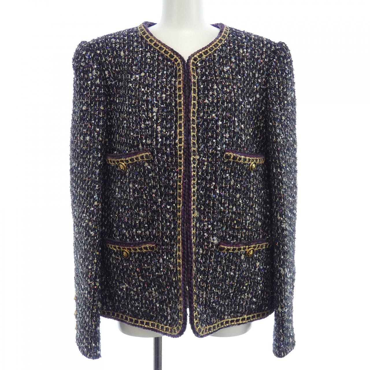 Chanel METIERS D'ART LOOK14 Glitter Tweed Collarless Jacket