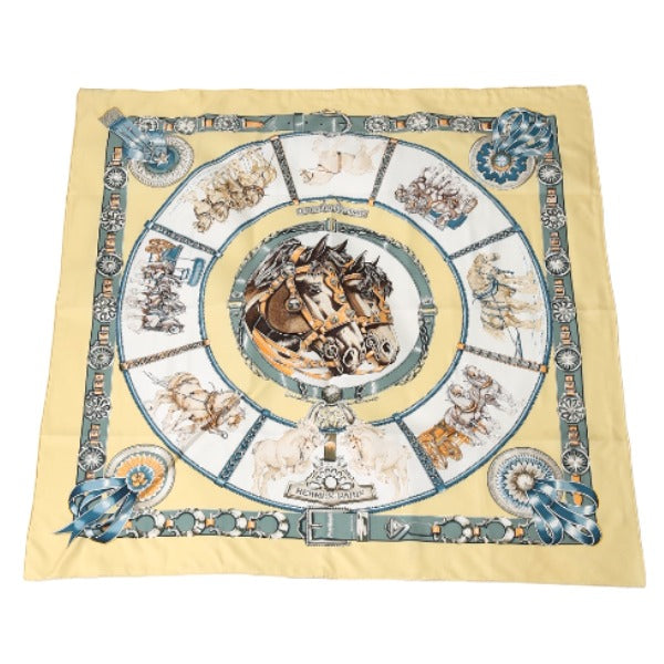 HERMES scarf silk yellow Draft Carre90 100% silk Women  d