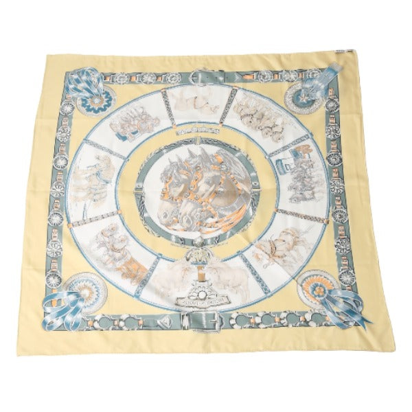 HERMES scarf silk yellow Draft Carre90 100% silk Women  d