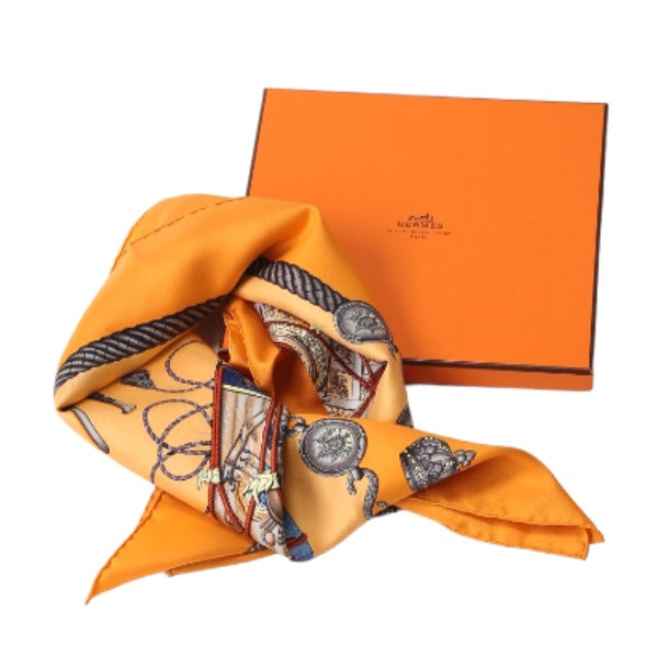 HERMES scarf silk Orange scarf Carre90 100% silk Women  d