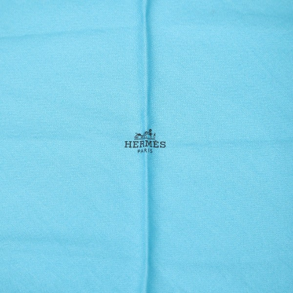 HERMES scarf Silk, Cashmere blue scarf Cashmere x silk Rhombus unisex(Unisex)  d