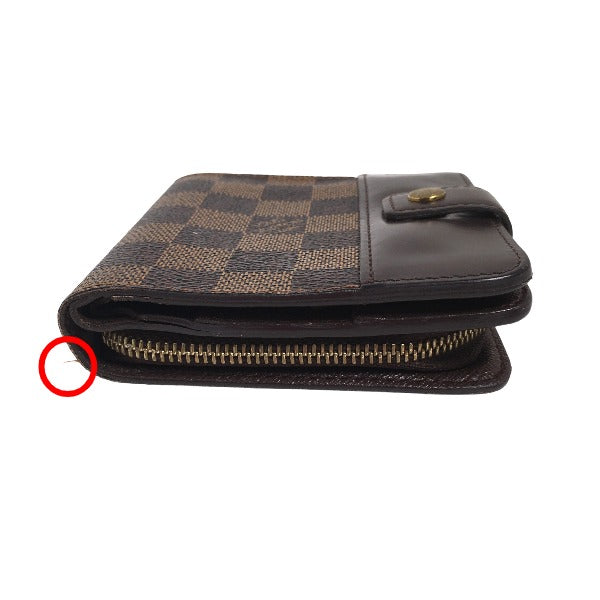 LOUIS VUITTON Bifold Wallet N61668 Damier canvas Brown Wallet with pocket zipper for cards Damier Compact zip unisex(Unisex)  d