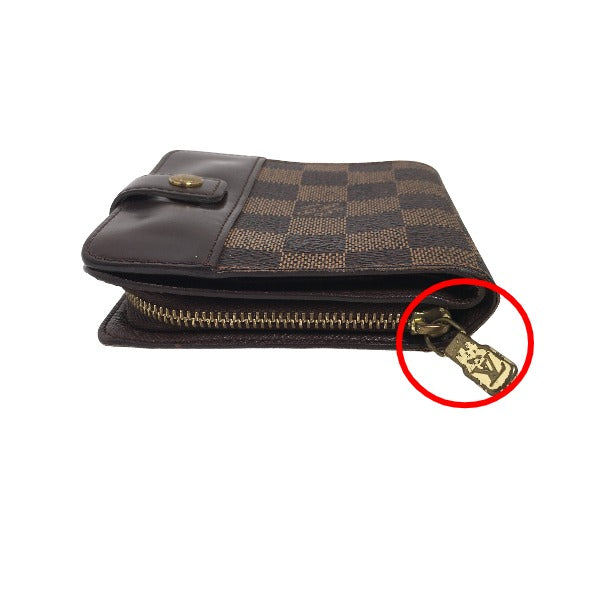 LOUIS VUITTON Bifold Wallet N61668 Damier canvas Brown Wallet with pocket zipper for cards Damier Compact zip unisex(Unisex)  d