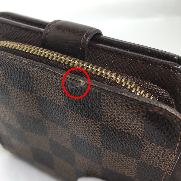 LOUIS VUITTON Bifold Wallet N61668 Damier canvas Brown Wallet with pocket zipper for cards Damier Compact zip unisex(Unisex)  d