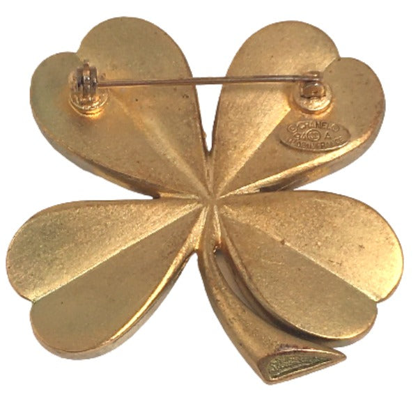 CHANEL Brooch plating gold corsage COCO Mark Clover Women  d