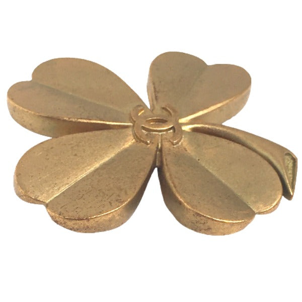 CHANEL Brooch plating gold corsage COCO Mark Clover Women  d