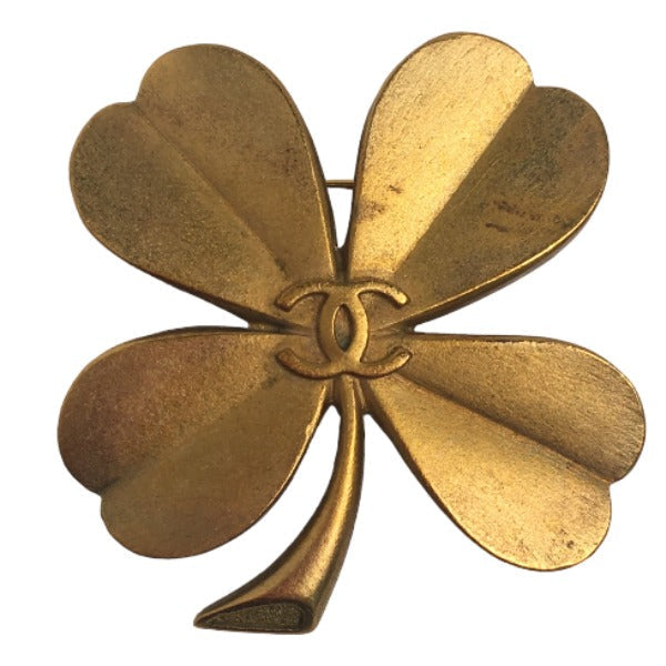 CHANEL Brooch plating gold corsage COCO Mark Clover Women  d