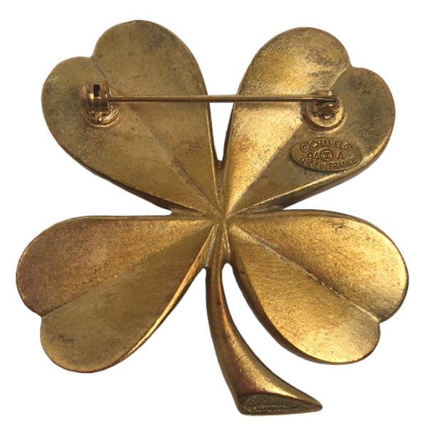 CHANEL Brooch plating gold corsage COCO Mark Clover Women  d