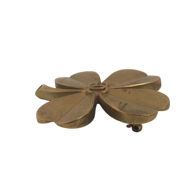 CHANEL Brooch plating gold corsage COCO Mark Clover Women  d