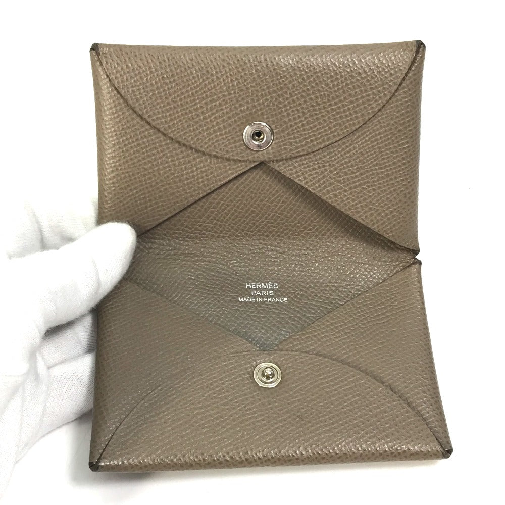 HERMES Card Case Epsom gray Two fold Calvi Women  d